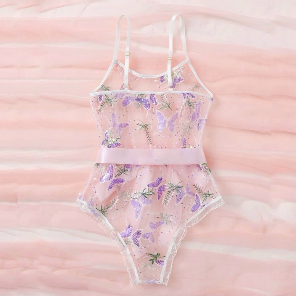 New Medium Sequin Butterfly Bodysuit Lingerie - Picture 2 of 5